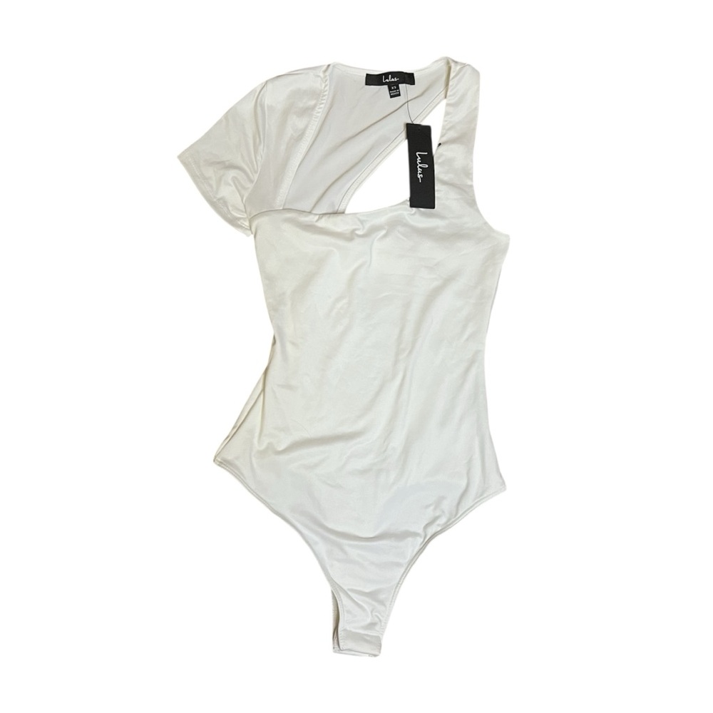 NWT Lulus White One-Shoulder XS Bodysuit Asymmetrical Square Neck